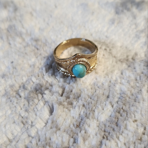 🔷️ Turquoise Gold Statement Ring Size 6.5 - Picture 2 of 3